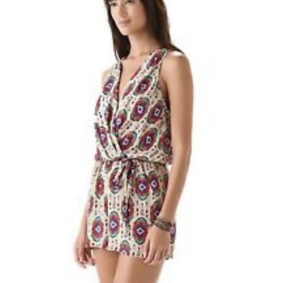 Rory Beca Silk Tribal Aztec Printed Wrap Front Draped Romper - L - Picture 12 of 12